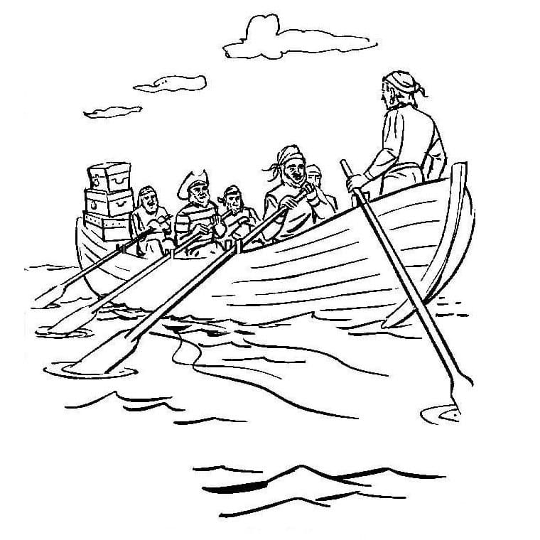 Desenho de Barco a Remo para Colorir e Pintar Pdf