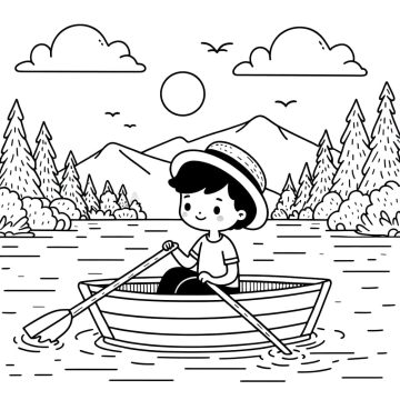 Desenho de Barco a Remo para Pintar Imprimível