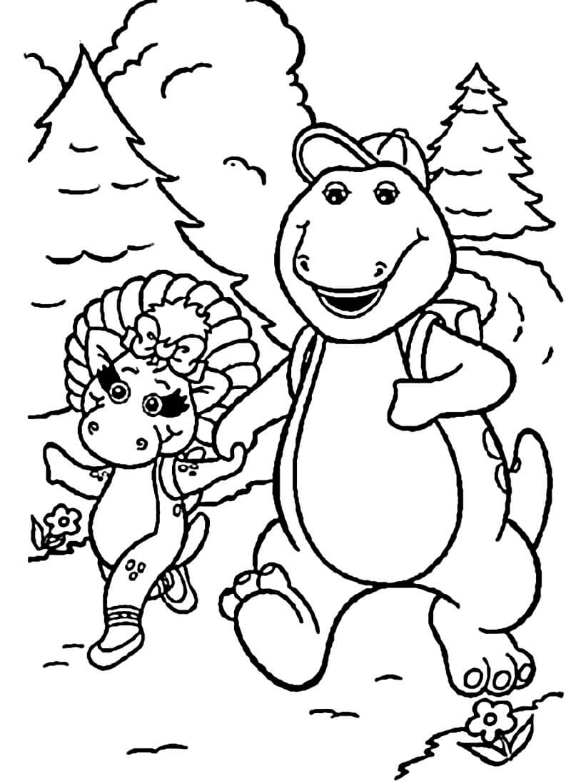 Desenho Barney com Baby Bop para Colorir