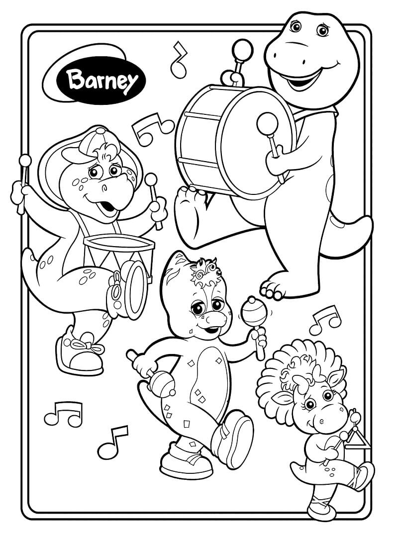 Desenho Barney com Seus Amigos para Colorir
