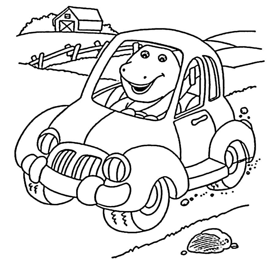 Desenho Barney Dirigindo Carro para Colorir
