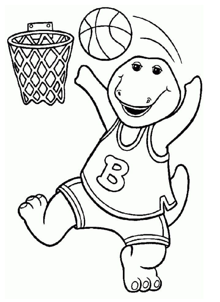 Desenho Barney Jogando Basquete para Colorir