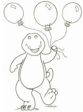 Desenho do Barney com balões de aniversário para Colorir em Pdf