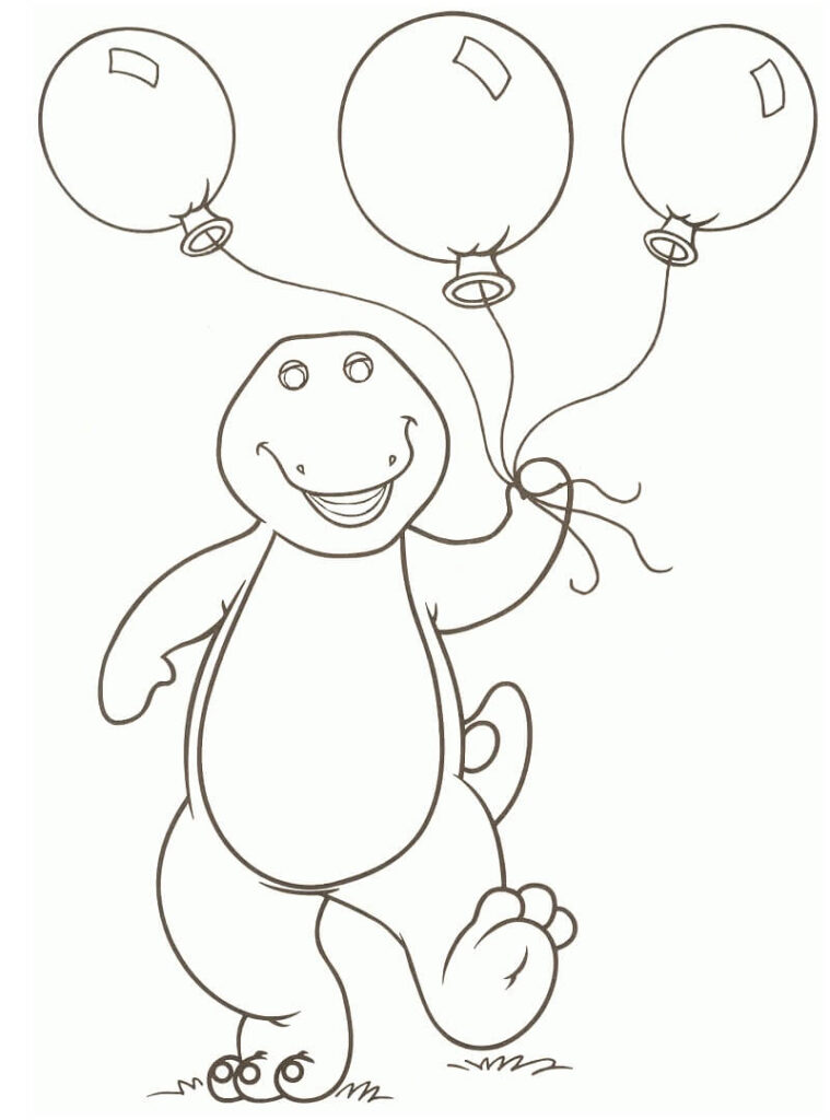 Desenho do Barney com Balões de Aniversário para Colorir em Pdf