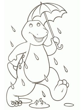 Desenho do Barney com guardá Chuva para Colorir