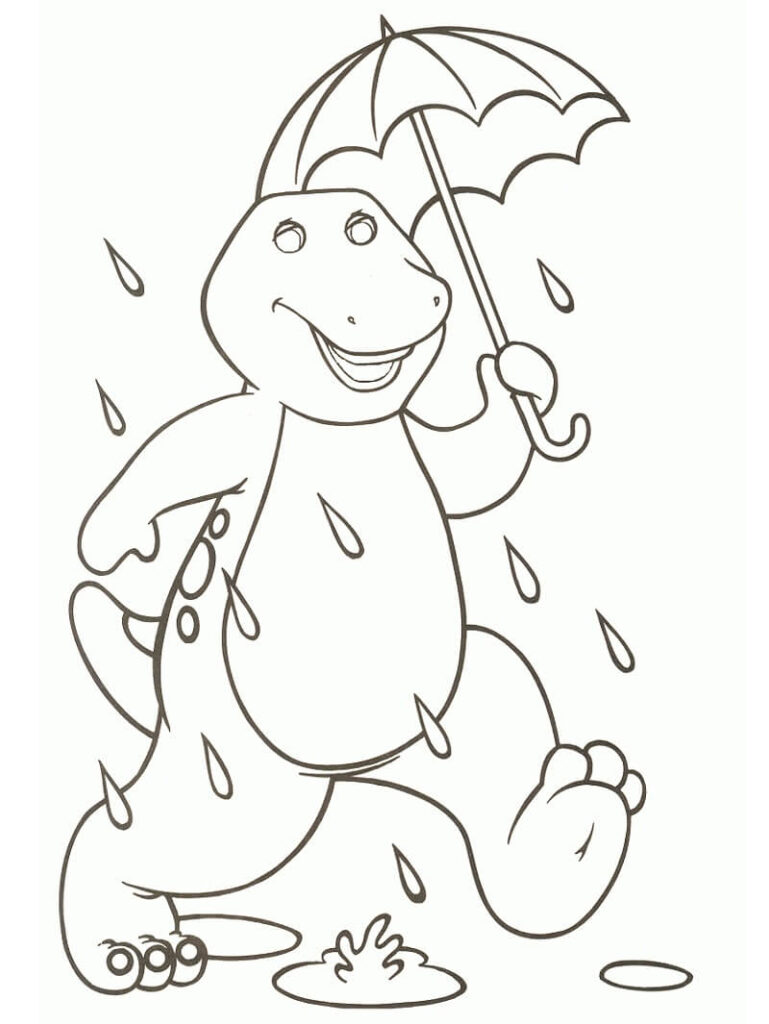 Desenho do Barney com Guardá Chuva para Colorir