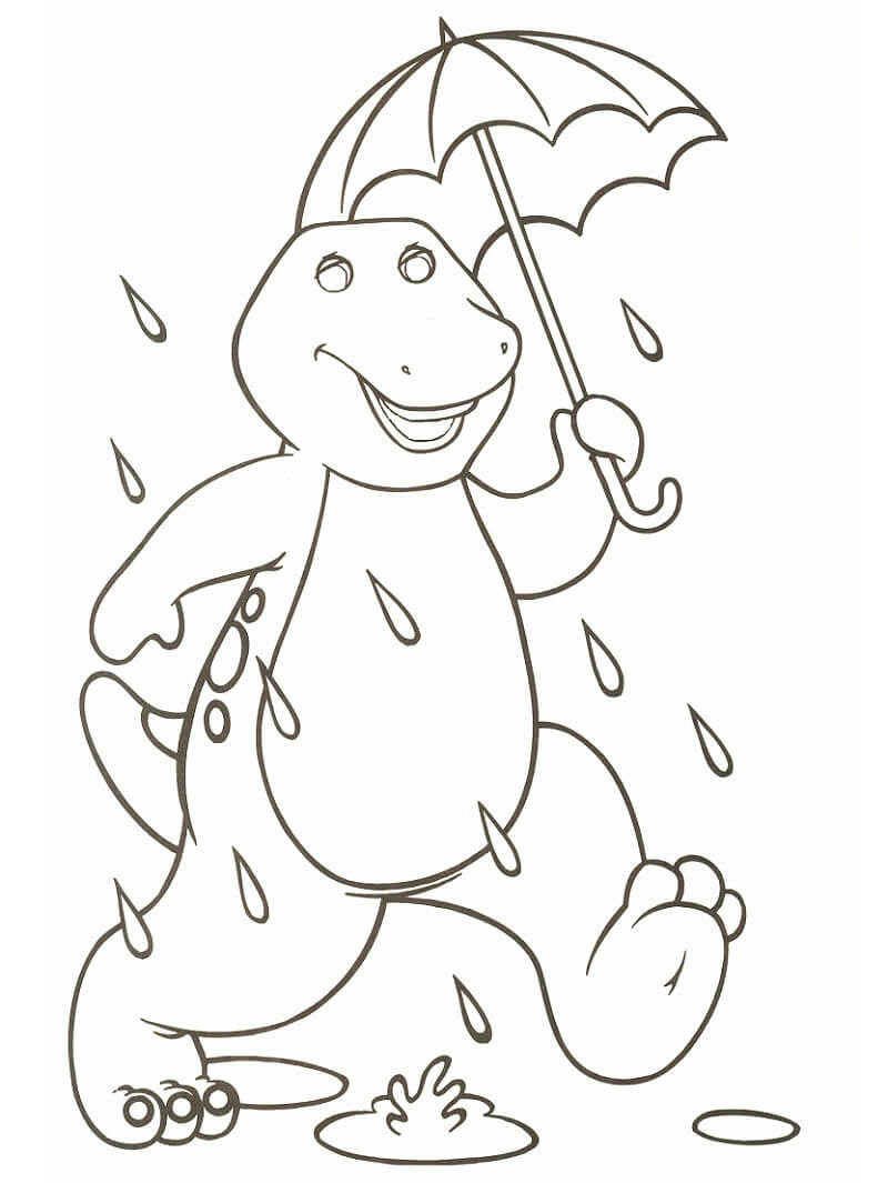Desenho do Barney com Guardá Chuva para Colorir