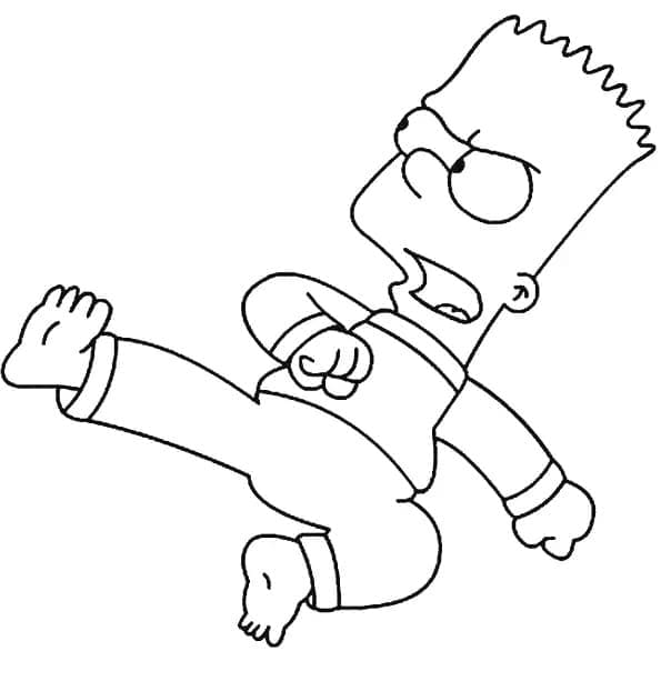 Desenho de Bart Simpson com Caratê para Colorir