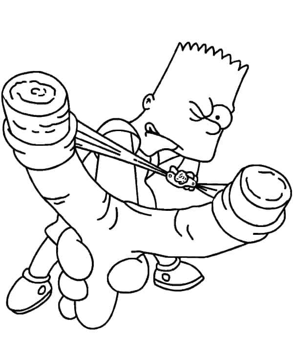 Desenho de Bart Simpson com Estilingue para Colorir
