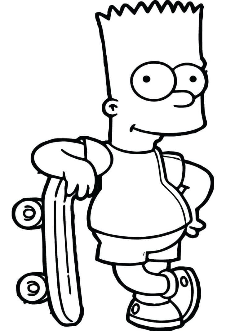 Desenho de Bart Simpson com Skate para Colorir