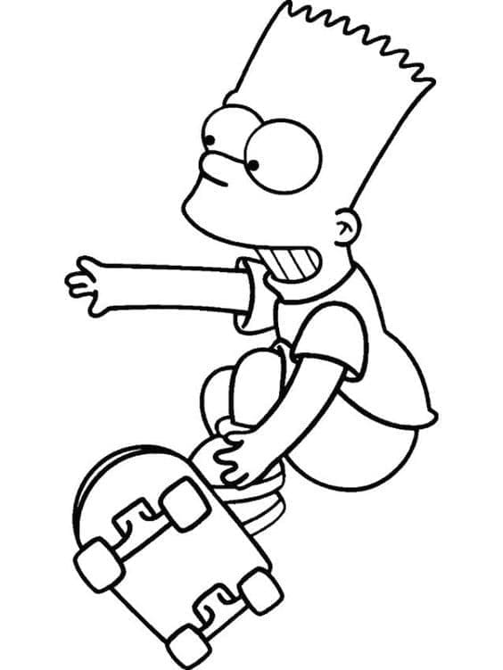 Desenho de Bart Simpson e Skate para Colorir