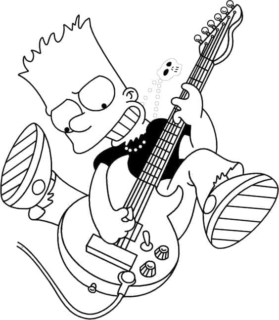 Desenho de Bart Simpson Tocá Guitarra para Colorir