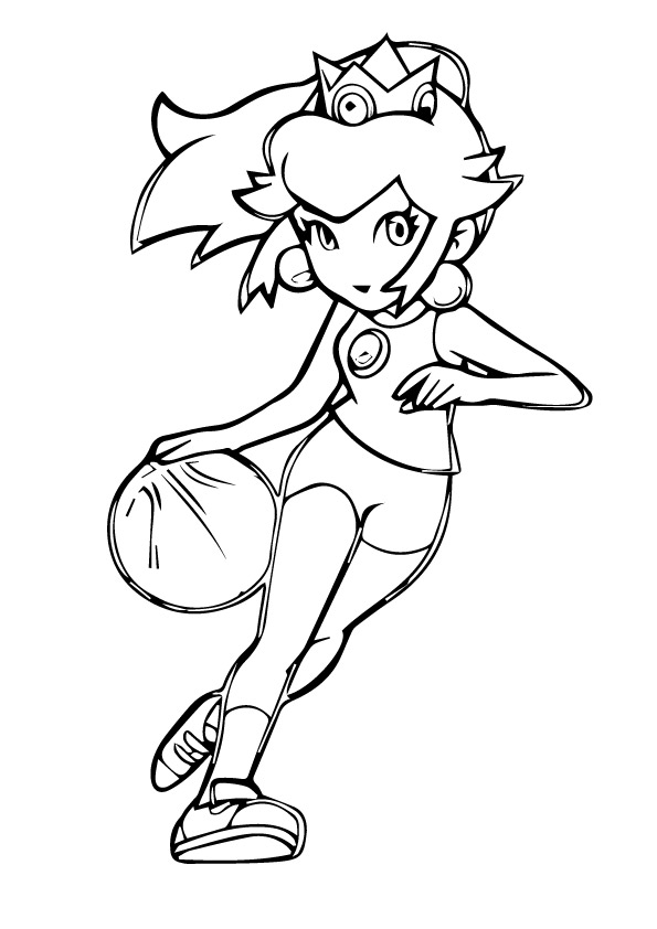 Desenho da Princesa Peach Jogando Basquete para Colorir