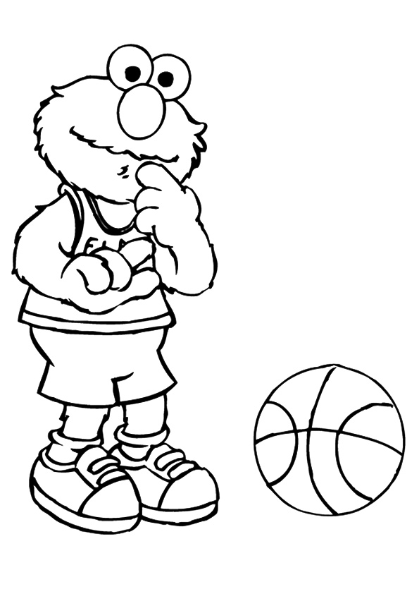 Desenho de Elmo Jogando Basquete para Imprimir Grátis
