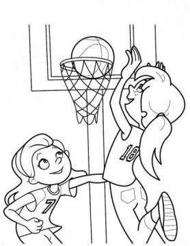 Desenho Pdf de Meninas Jogando Basquete para Colorir