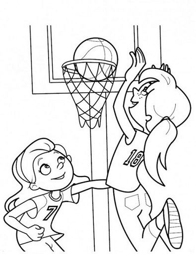 Desenho Pdf de Meninas Jogando Basquete para Colorir