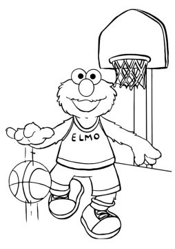 Desenho Pdf do Elmo Jogando Basquete na Escola para Colorir