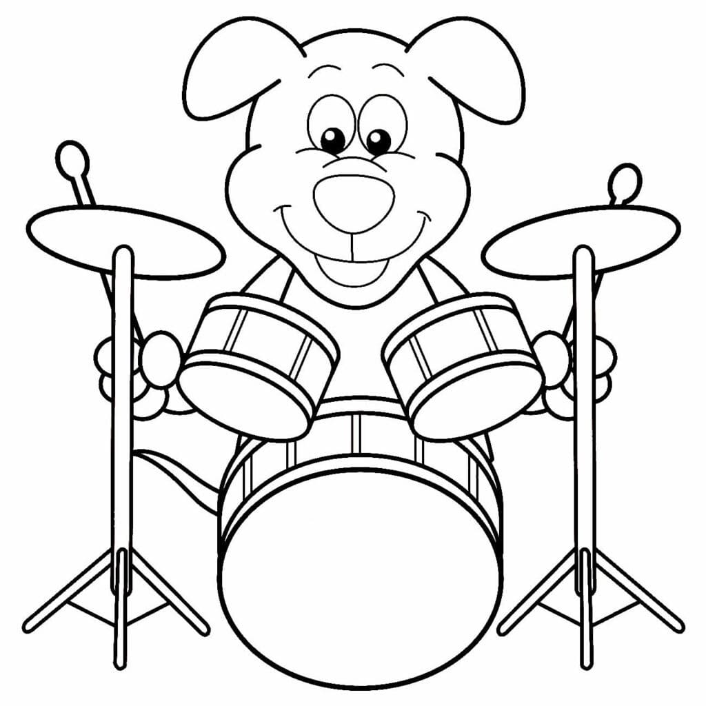 Desenho Cachorro Tocando Bateria para Colorir