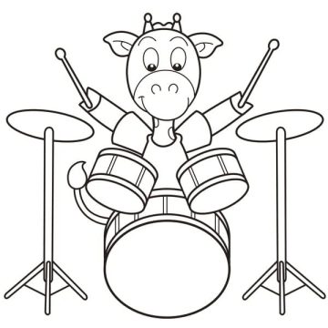 Desenho Girafa Tocando Bateria para Colorir