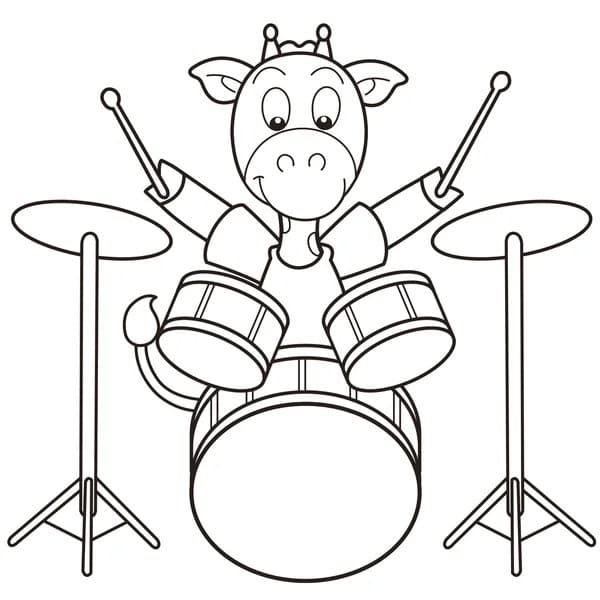 Desenho Girafa Tocando Bateria para Colorir