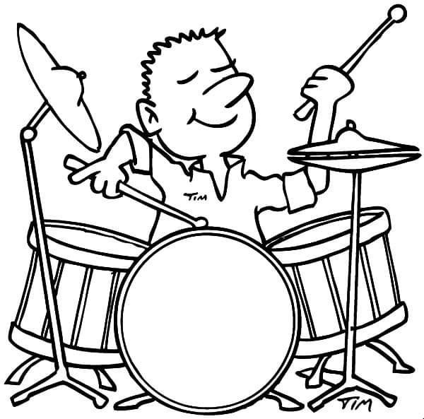 Desenho Homem Tocando Bateria para Colorir