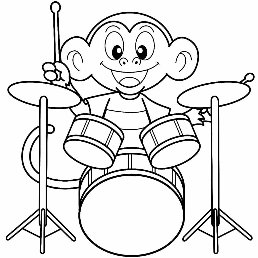 Desenho Macaco Tocando Bateria para Colorir