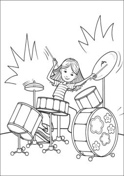 Desenho Menina Tocando Bateria para Colorir