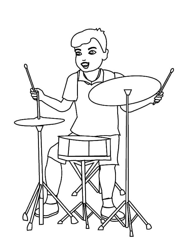 Desenho Menino Tocando Bateria para Colorir