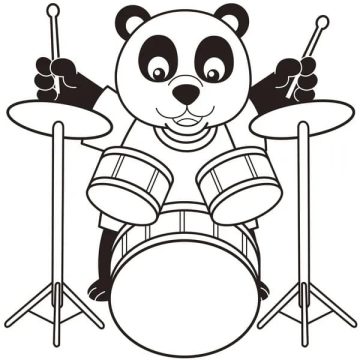 Desenho Panda Tocando Bateria para Colorir