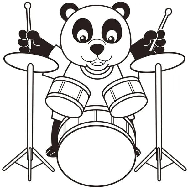 Desenho Panda Tocando Bateria para Colorir