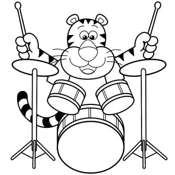 Desenho Tigre Tocando Bateria para Colorir
