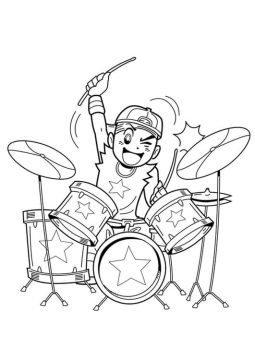 Desenho Um Menino Tocando Bateria para Colorir