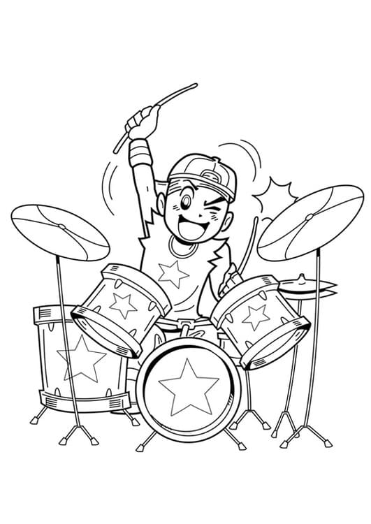 Desenho um Menino Tocando Bateria para Colorir