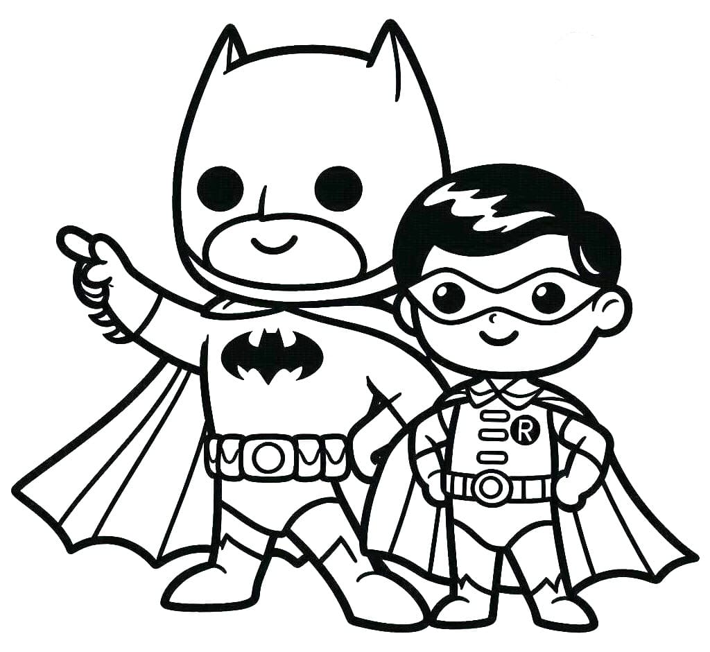 Desenho de Batman e Robin Fofos para Colorir