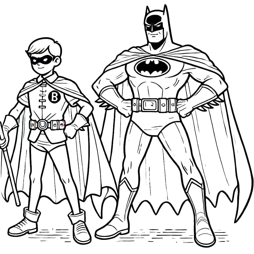 Desenho de Batman e Robin Grátis para Crianças para Colorir
