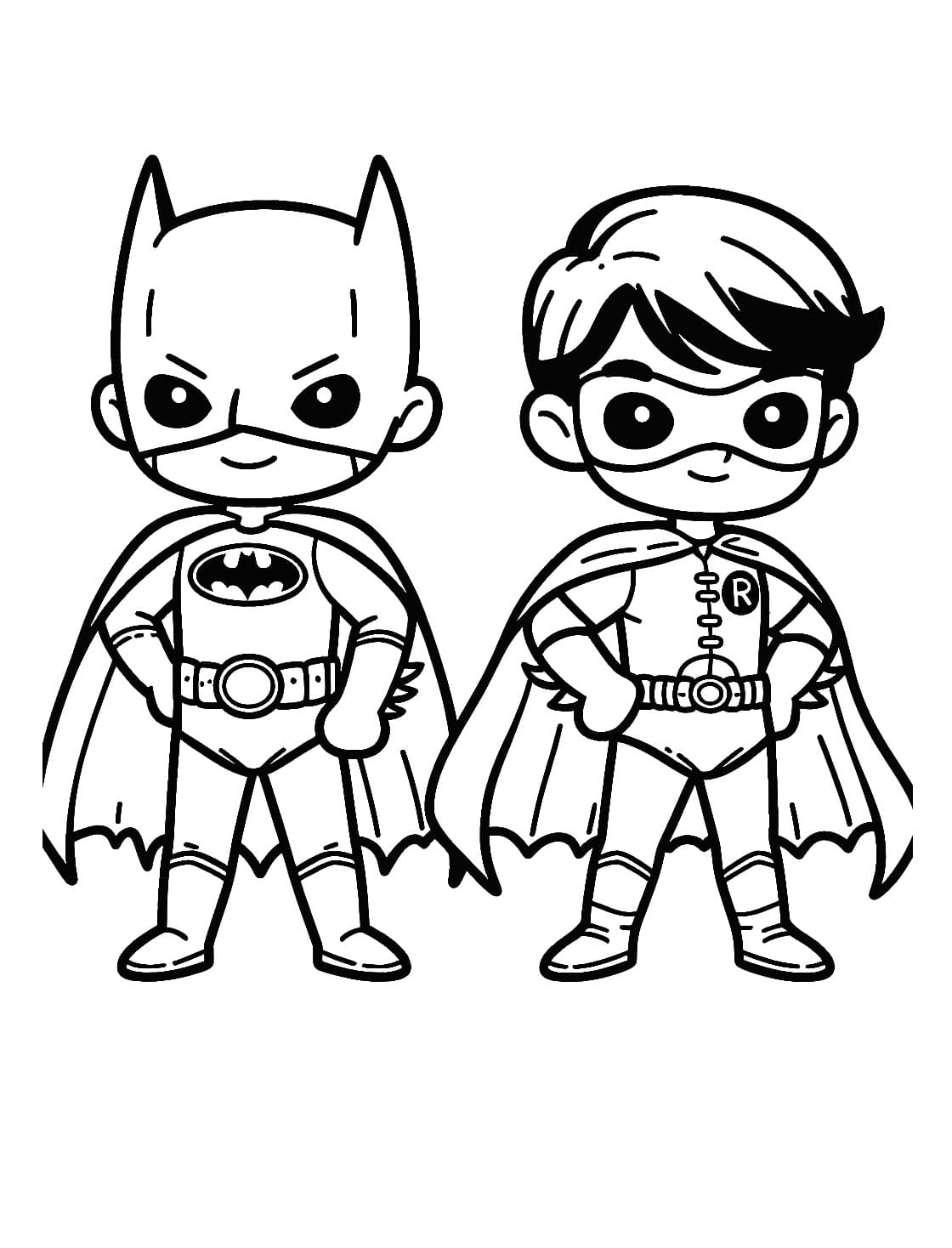 Desenho de Batman e Robin Imprimivel Grátis para Crianças para Colorir
