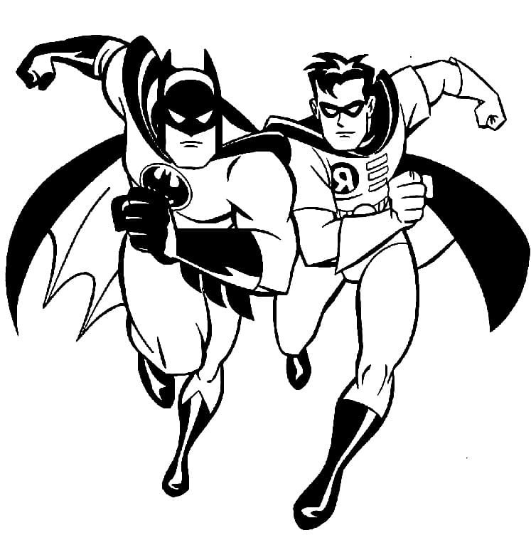 Desenho de Batman e Robin Imprimivel Grátis para Colorir