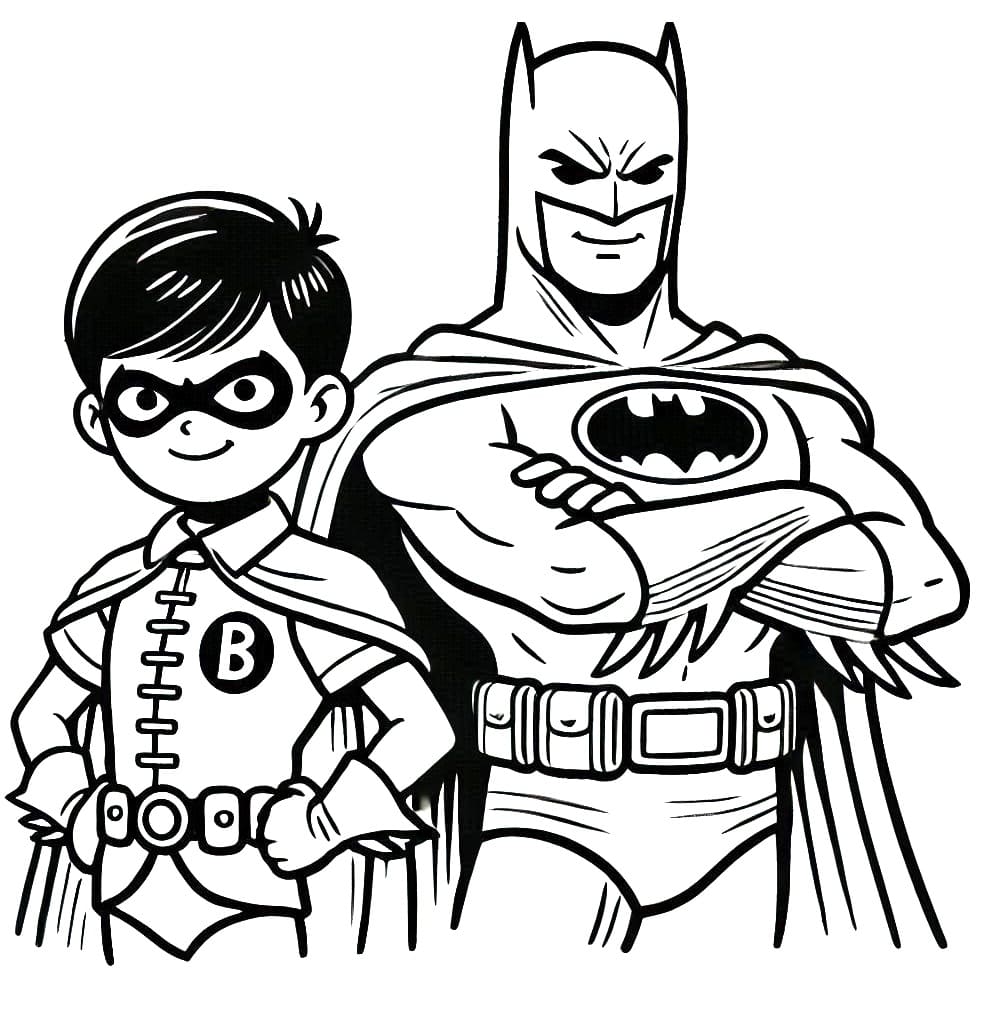 Desenho de Batman e Robin Imprimivel para Crianças para Colorir
