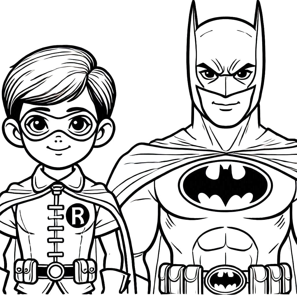 Desenho de Batman e Robin Imprimivel para Colorir