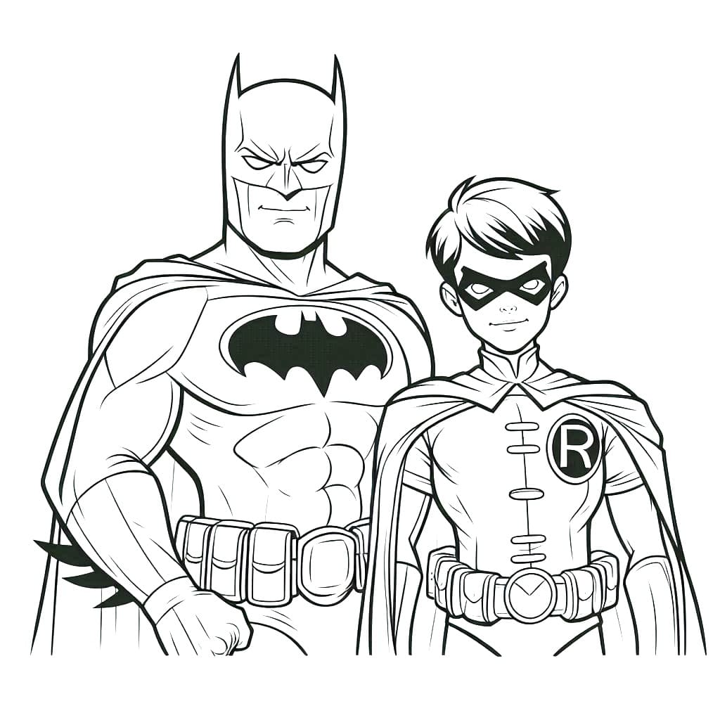 Desenho de Batman e Robin para Crianças de 1 Ano para Colorir