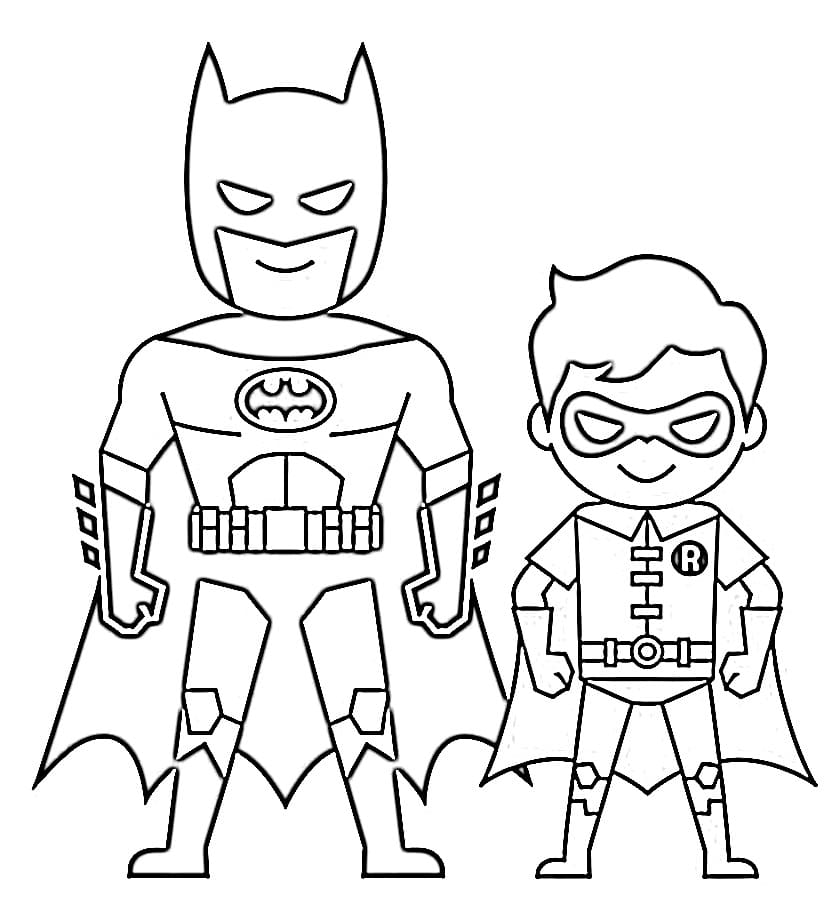 Desenho de Batman e Robin para Crianças de 2 Ano para Colorir