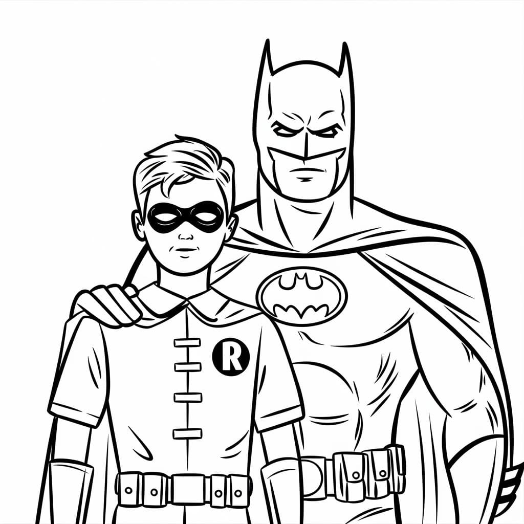 Desenho de Batman e Robin para Crianças de 3 Ano para Colorir