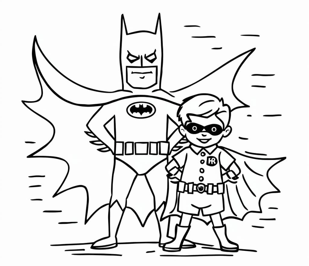 Desenho de Batman e Robin para Crianças de 4 Ano para Colorir