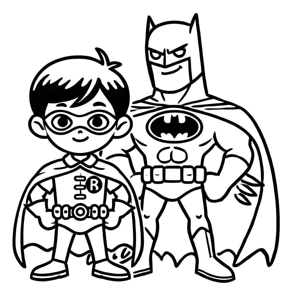 Desenho de Batman e Robin para Crianças de 6 Ano para Colorir