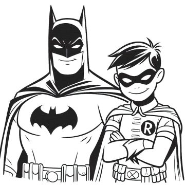 Desenho de Batman e Robin para crianças para Colorir