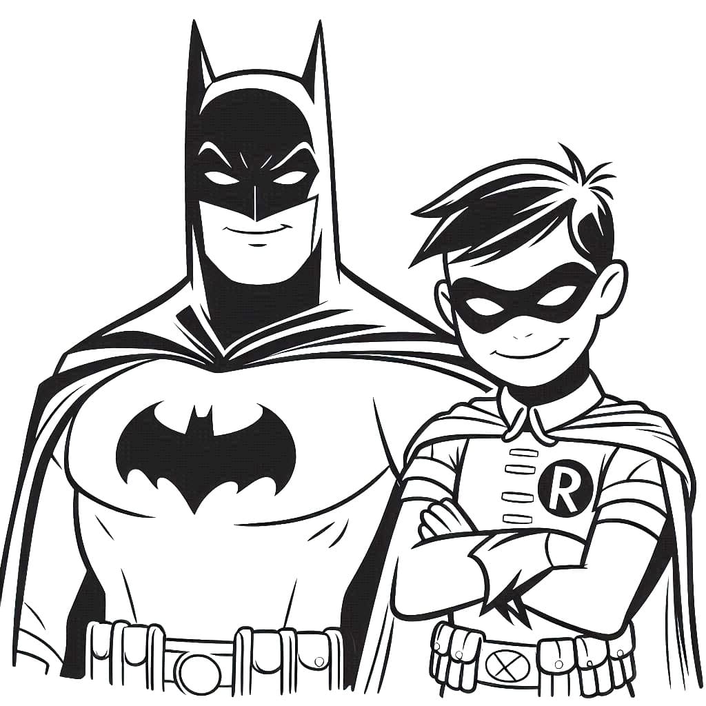 Desenho de Batman e Robin para Crianças para Colorir