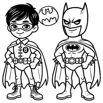 Desenho de Batman e Robin Super heróis para Colorir