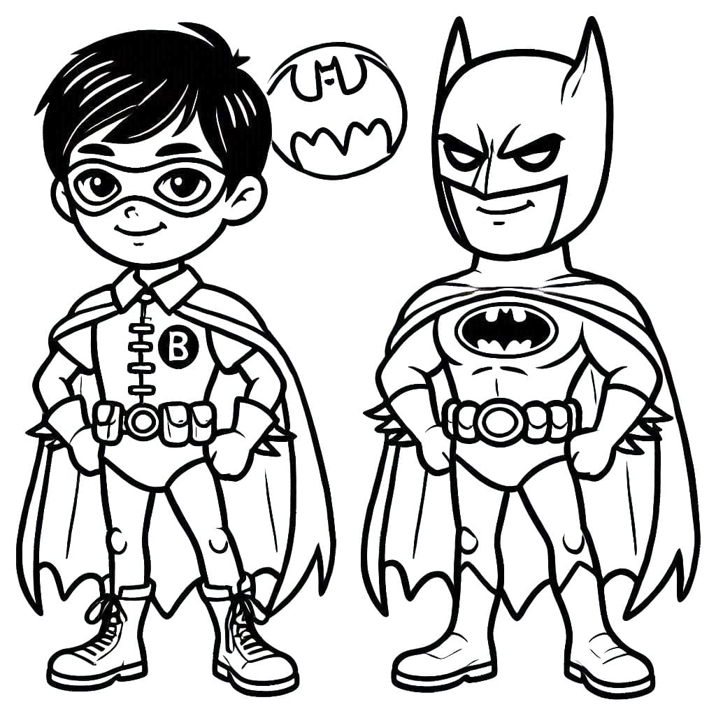 Desenho de Batman e Robin Super Heróis para Colorir