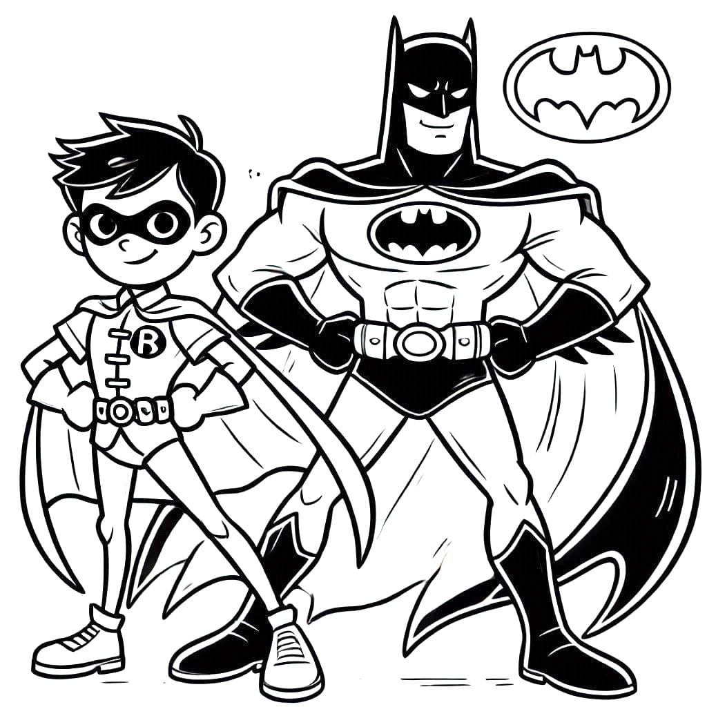 Desenho de Batman e Robin de Dc Comics para Colorir