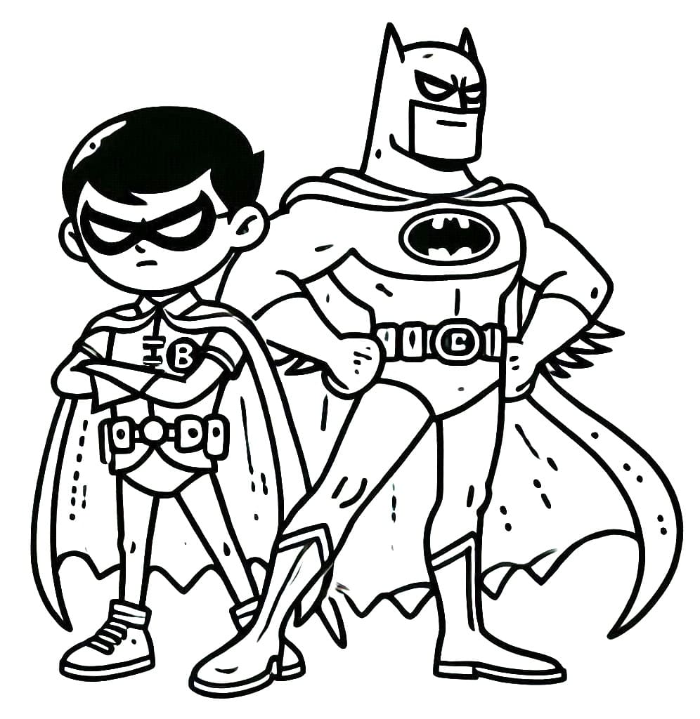 Desenho de Batman e Robin de Dc para Colorir